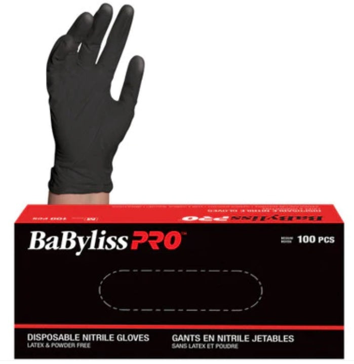 BABYLISS PRO NITRILE BLACK GLOVES 100PCS